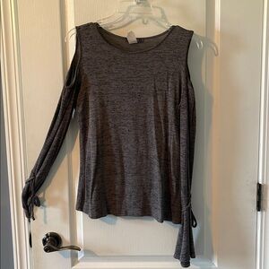 Gray Cold Shoulder Long Sleeve Top